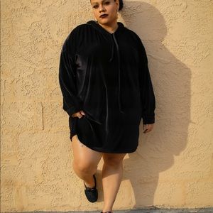 Black courdoroy BooHoo hooded dress